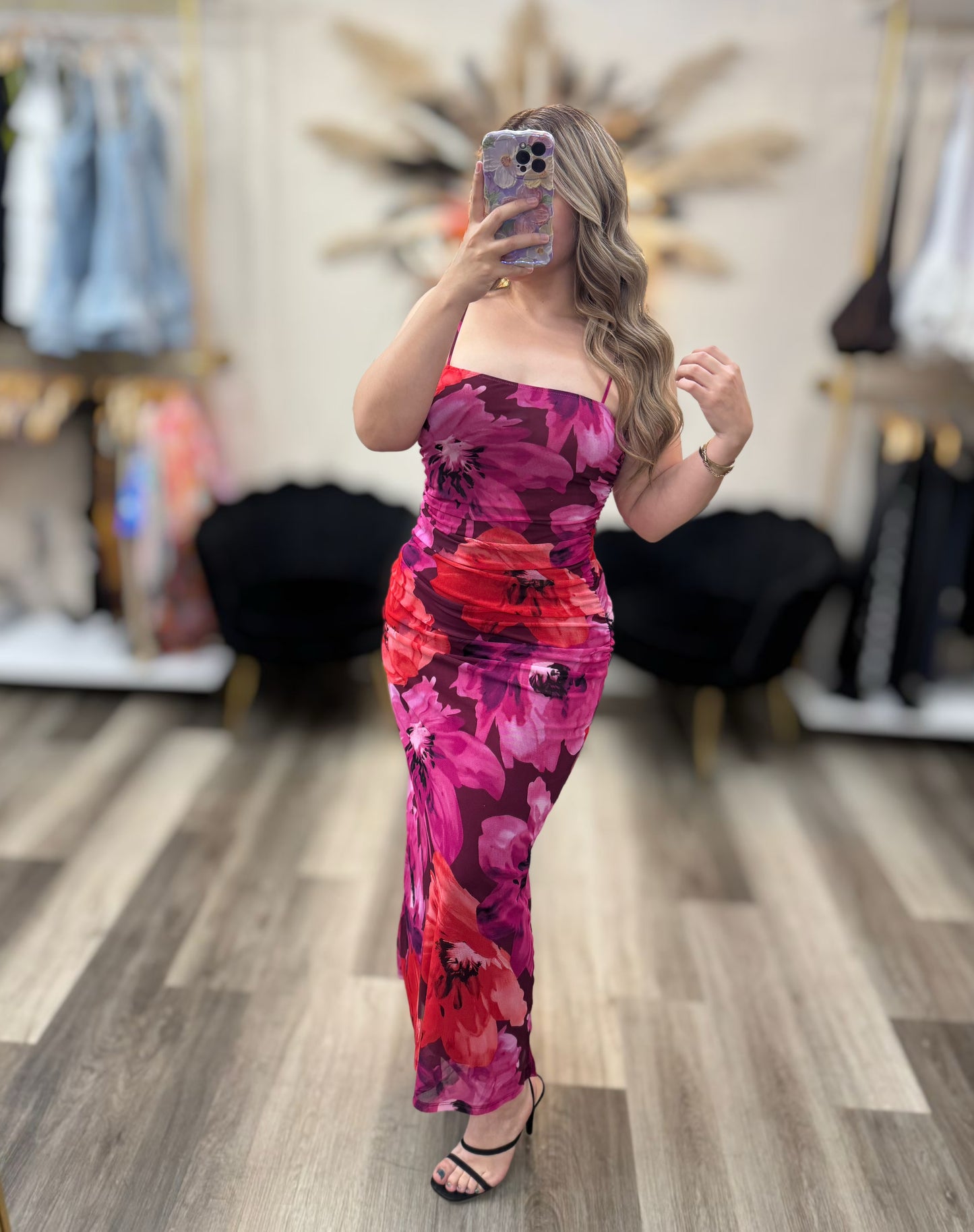 Pink blossom maxi dress