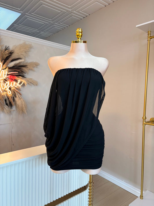 Black drape strapless dress