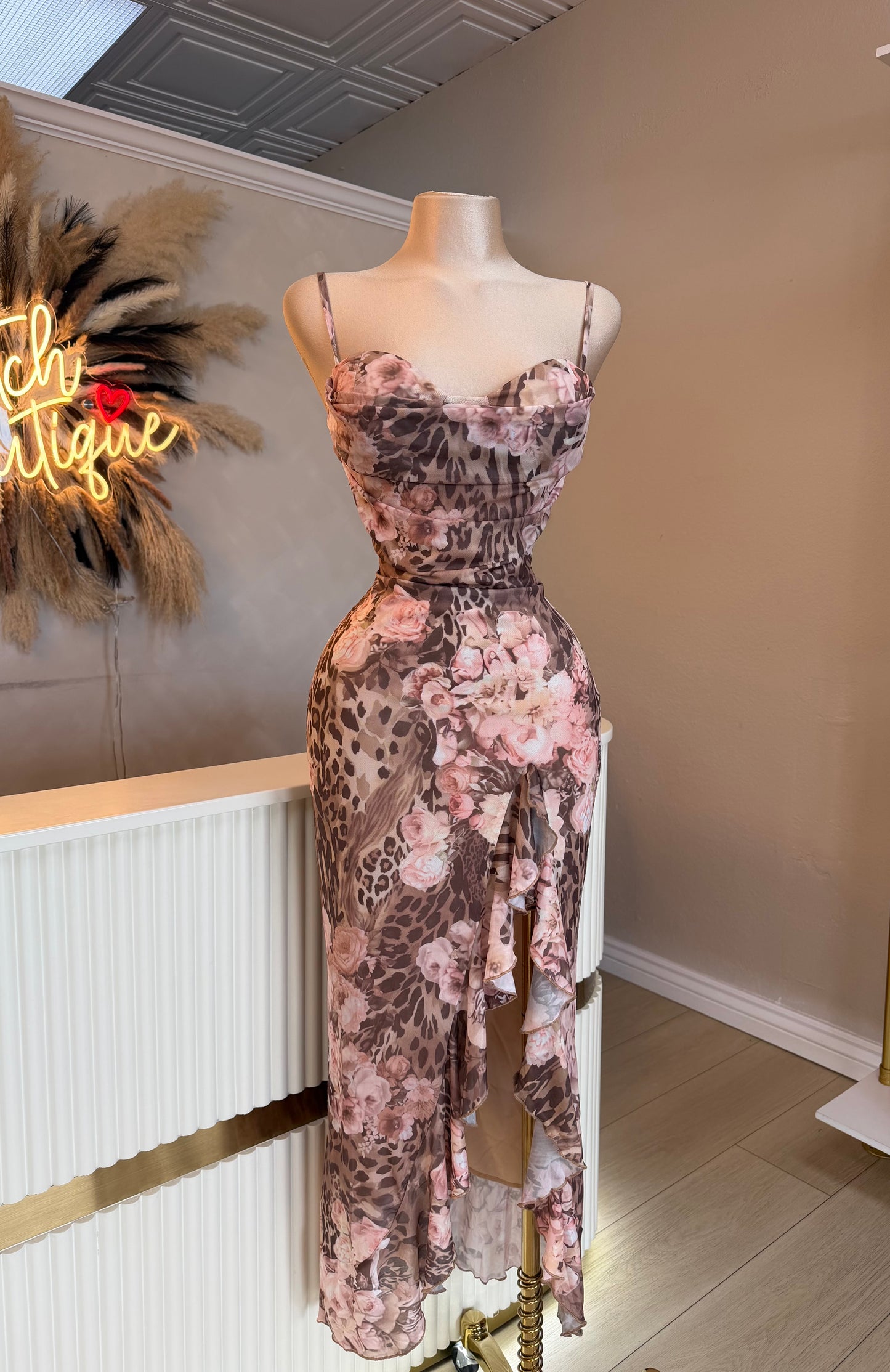 Floral side slit maxi dress