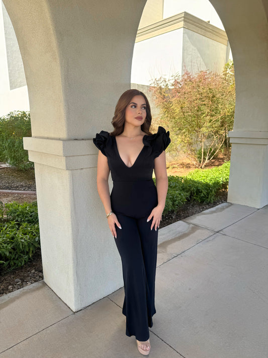 Black ruffle sleeve jumpsuit