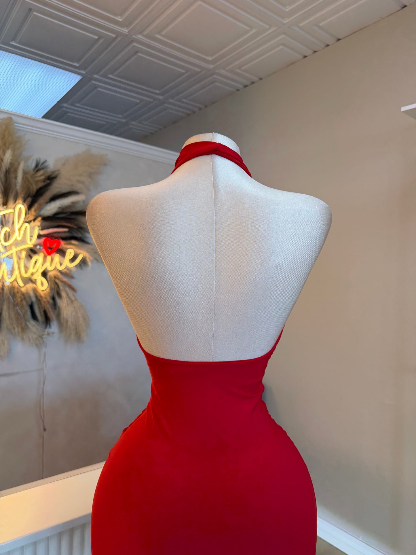 Red halter dress