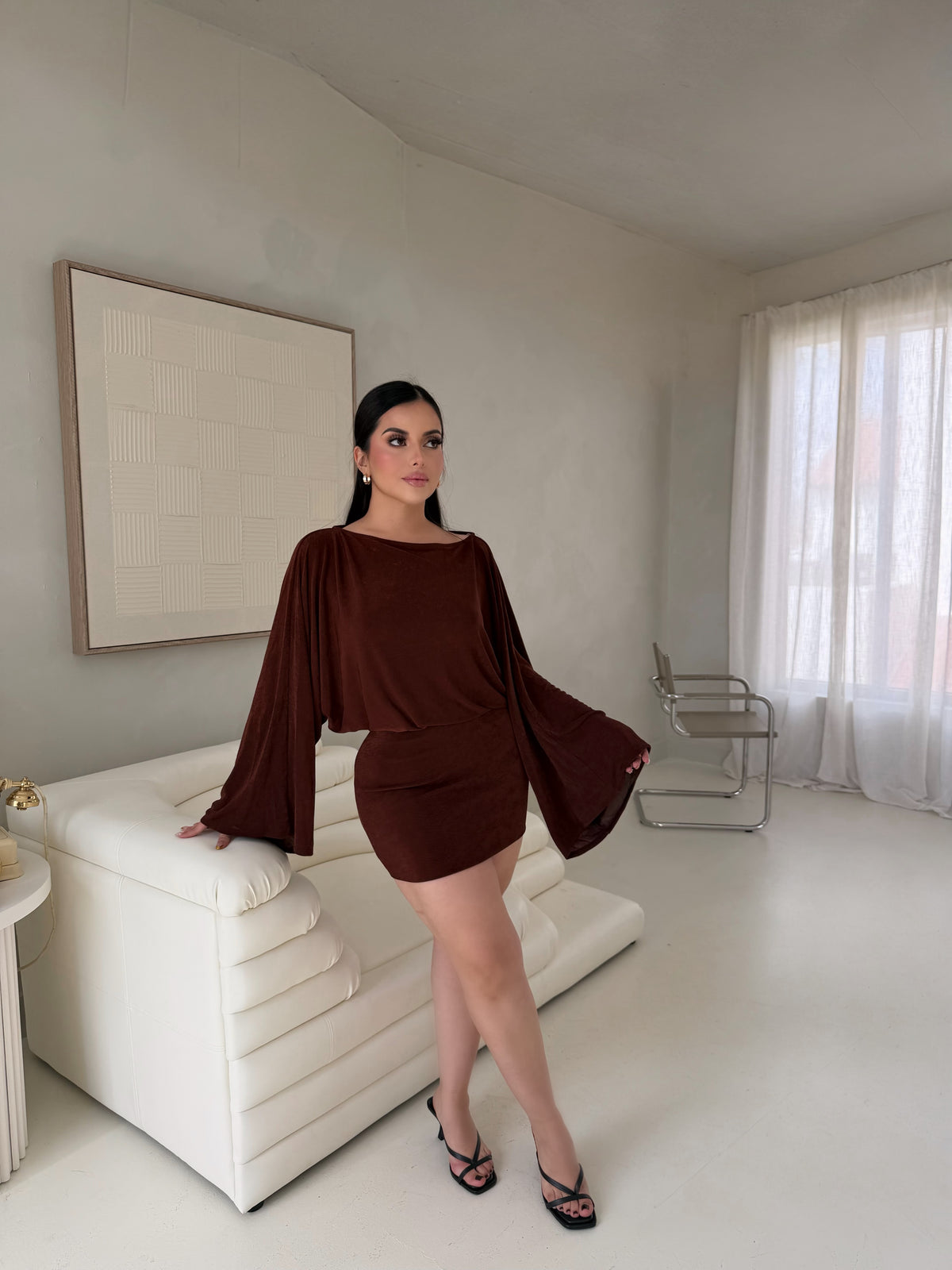 One off shoulder wide sleeve dress