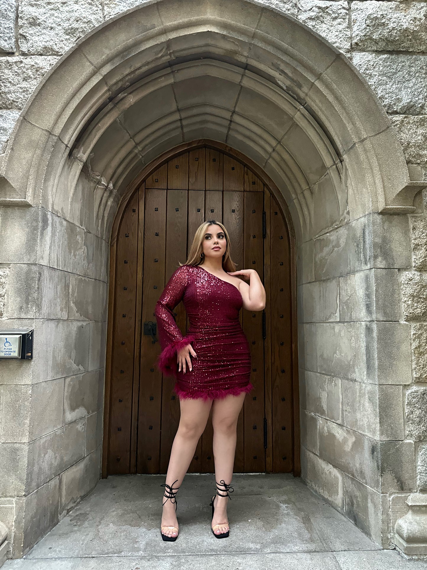 Shine in sequin dress (deep red)