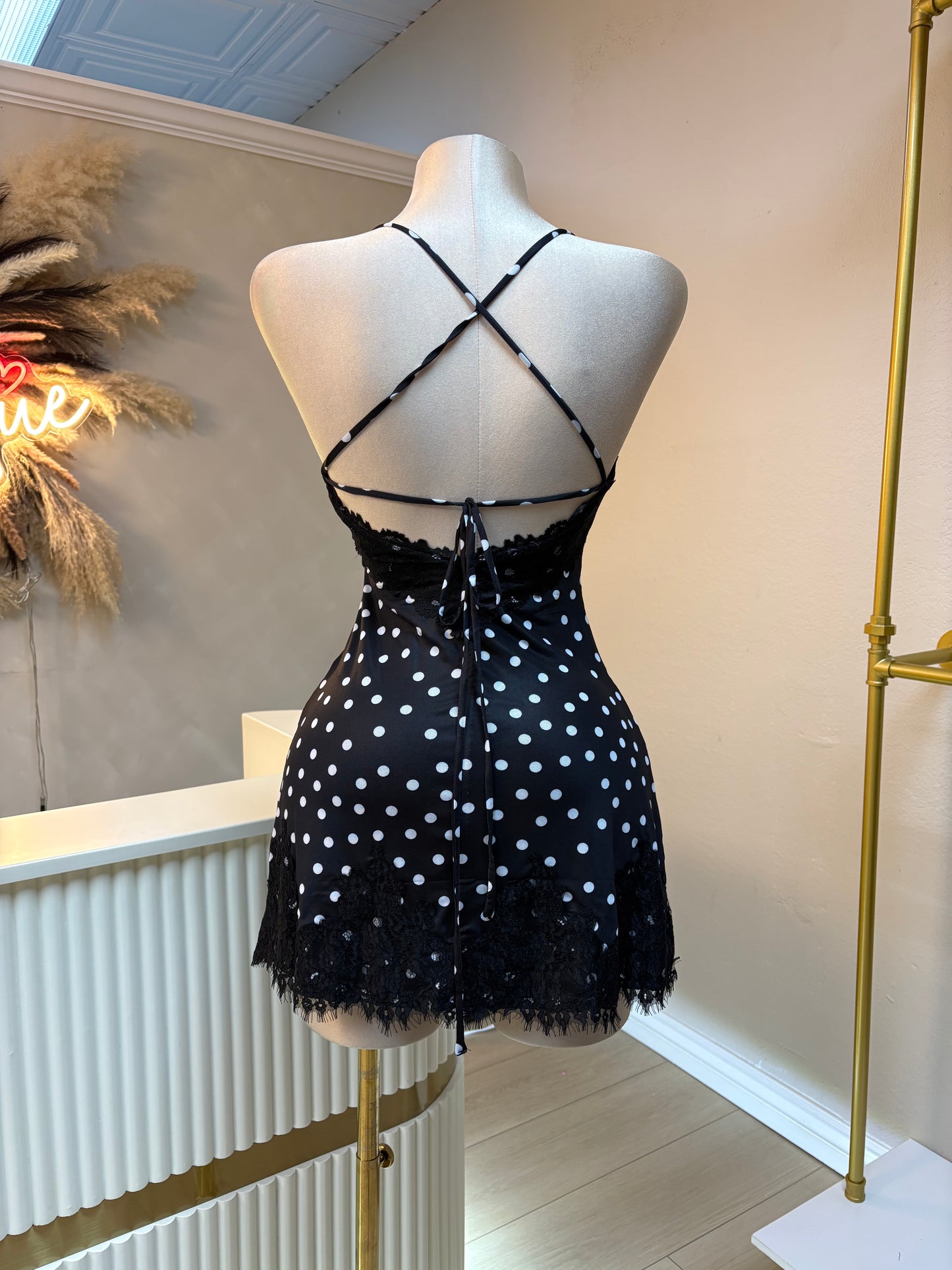 Melany polka dot dress (black:white)