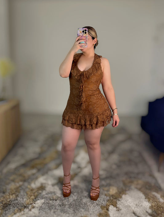 Mocha lace flowy dress