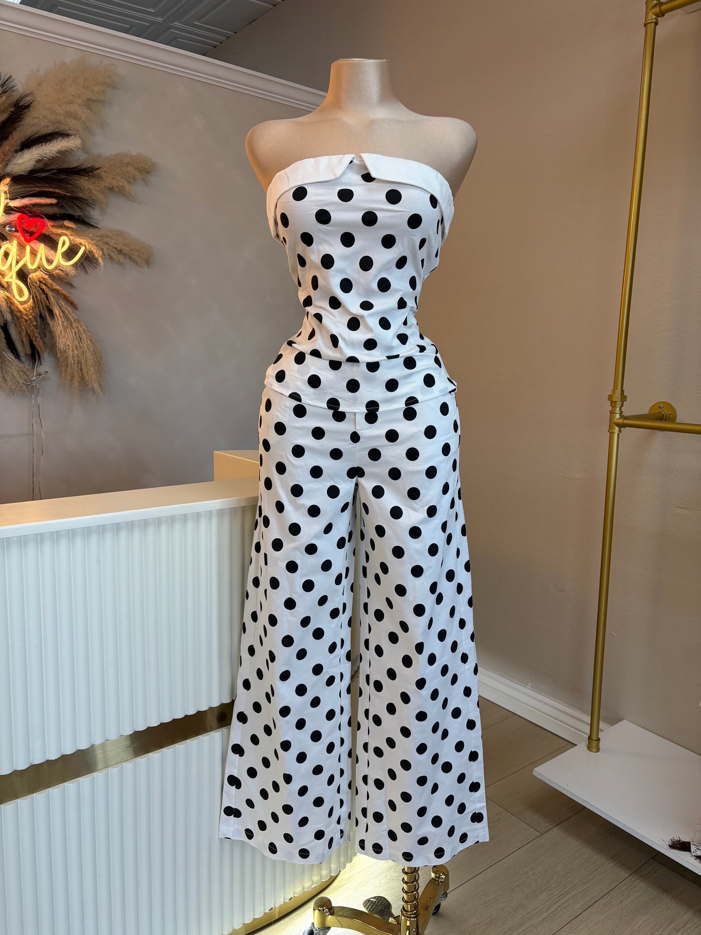 Polka dot denim pants (2 colors)