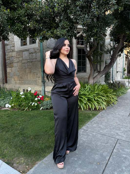 Black satin jumpsuit