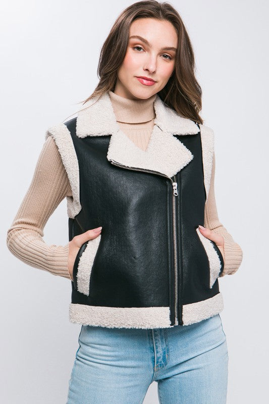 Sherpa leather vest