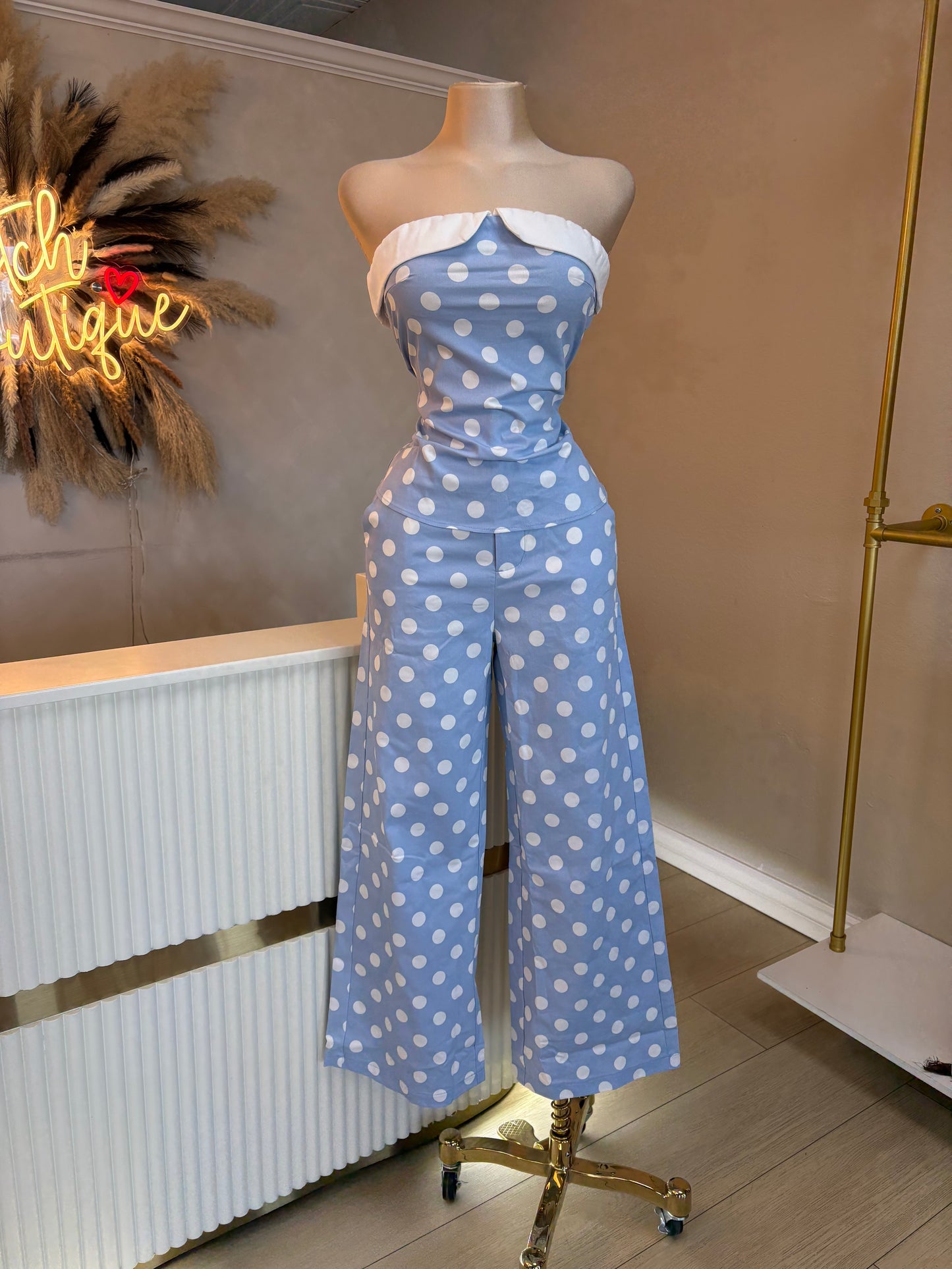 Polka dot denim pants (2 colors)
