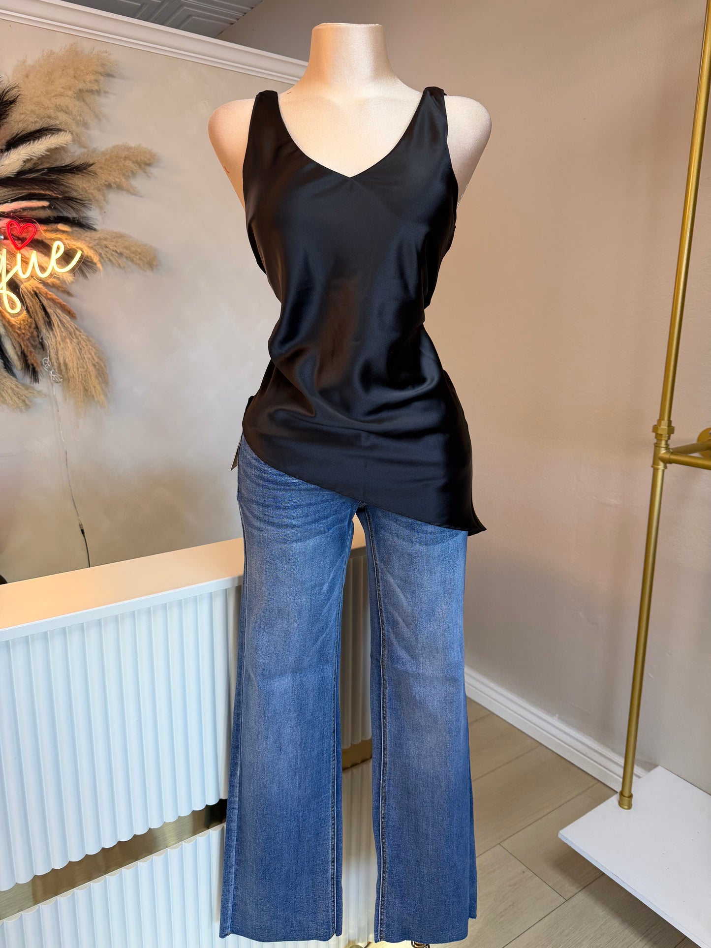 Asymmetrical satin top