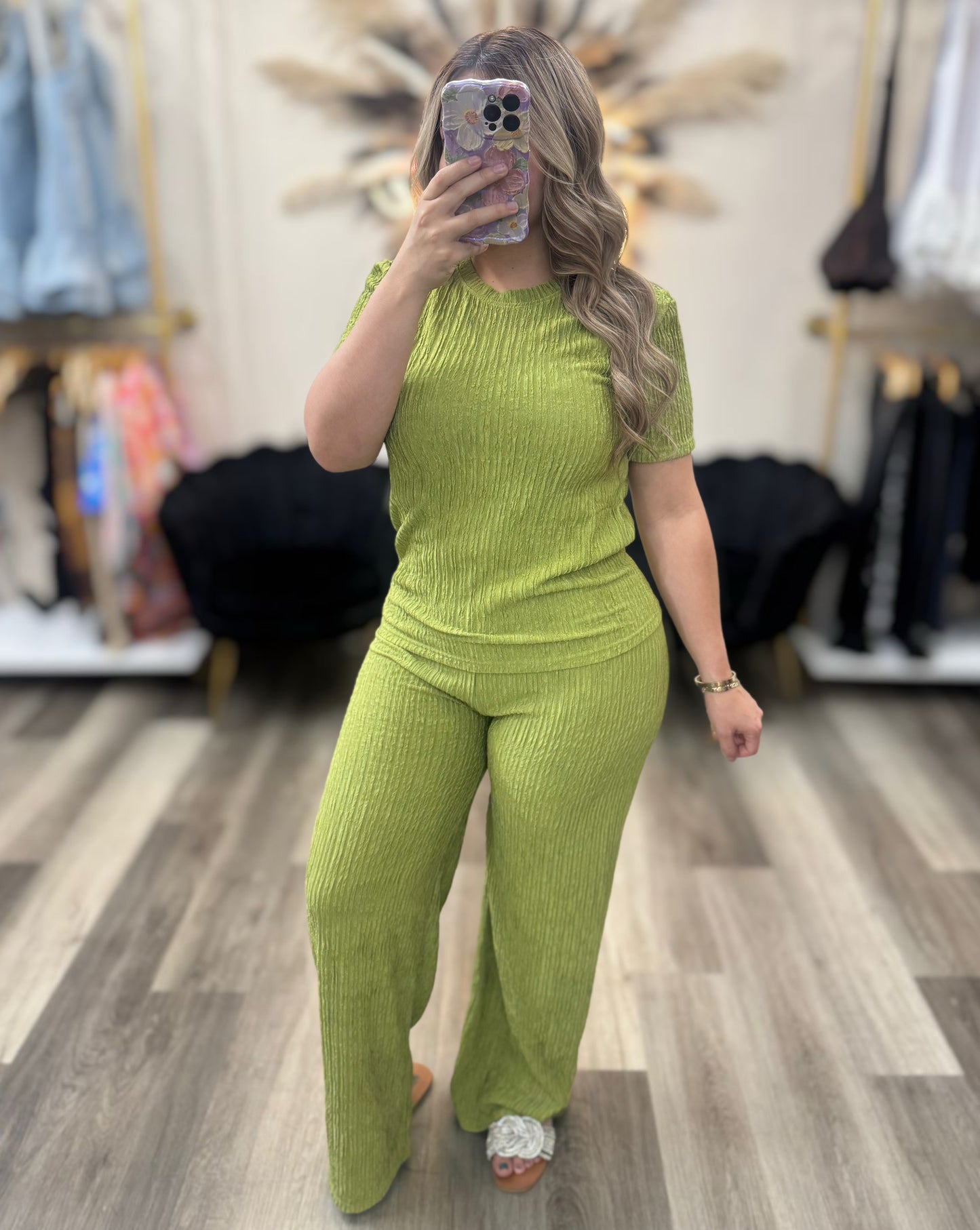 Short sleeve crinkle set (green)