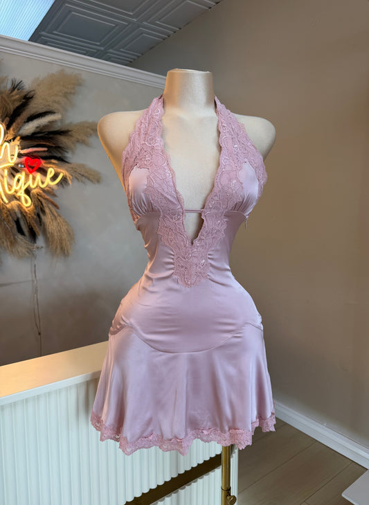 Pink satin lace dress