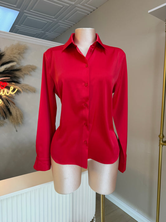 Satin button up (red)