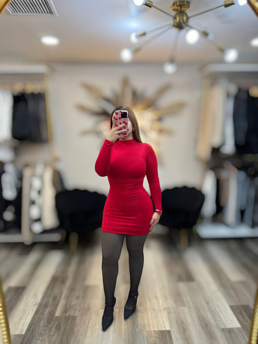 Red mockneck dress