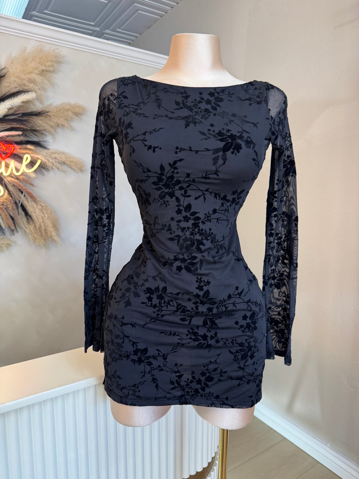 Lace contrast dress (black)