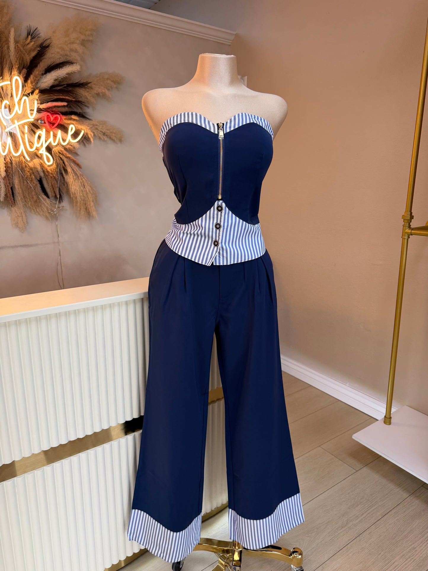 Denim stripe set