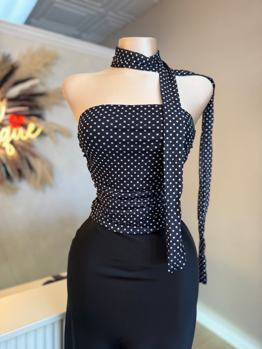 Strapless polka dot top (black)