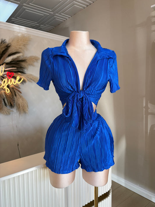 Blue crinkle shorts set