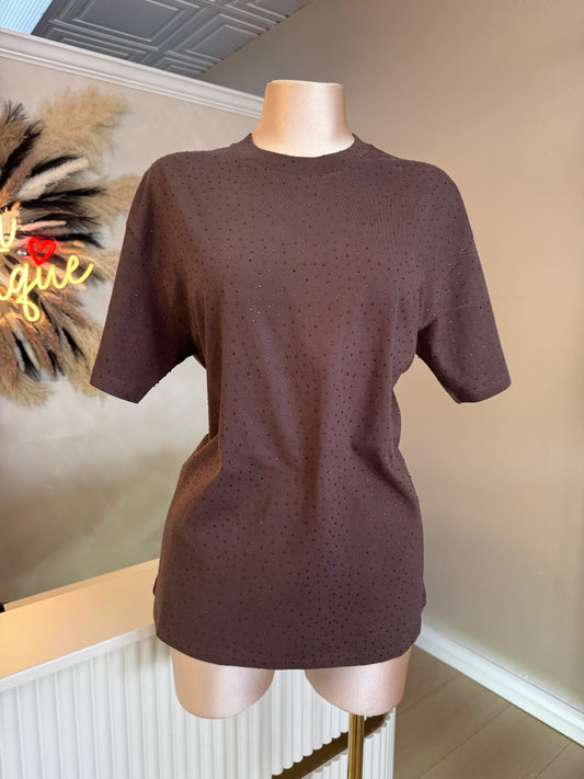 Rhinestone oversized tee (mocha)