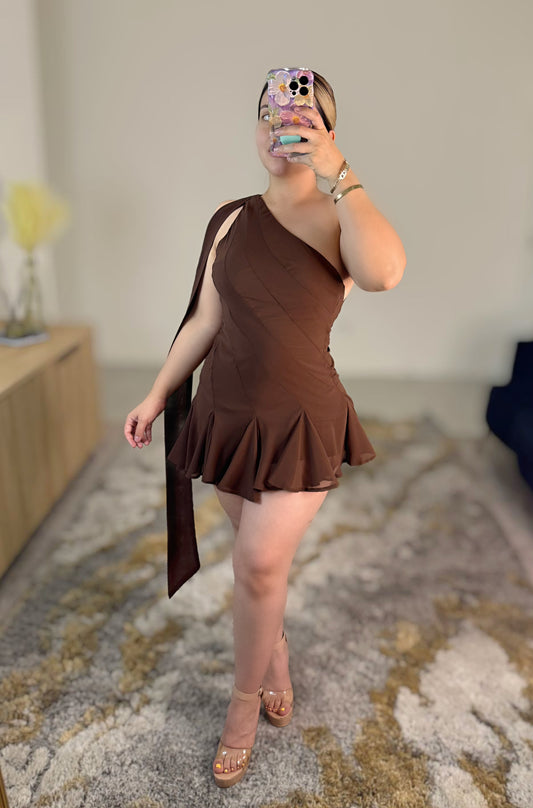 Side tassel flowy dress (mocha)