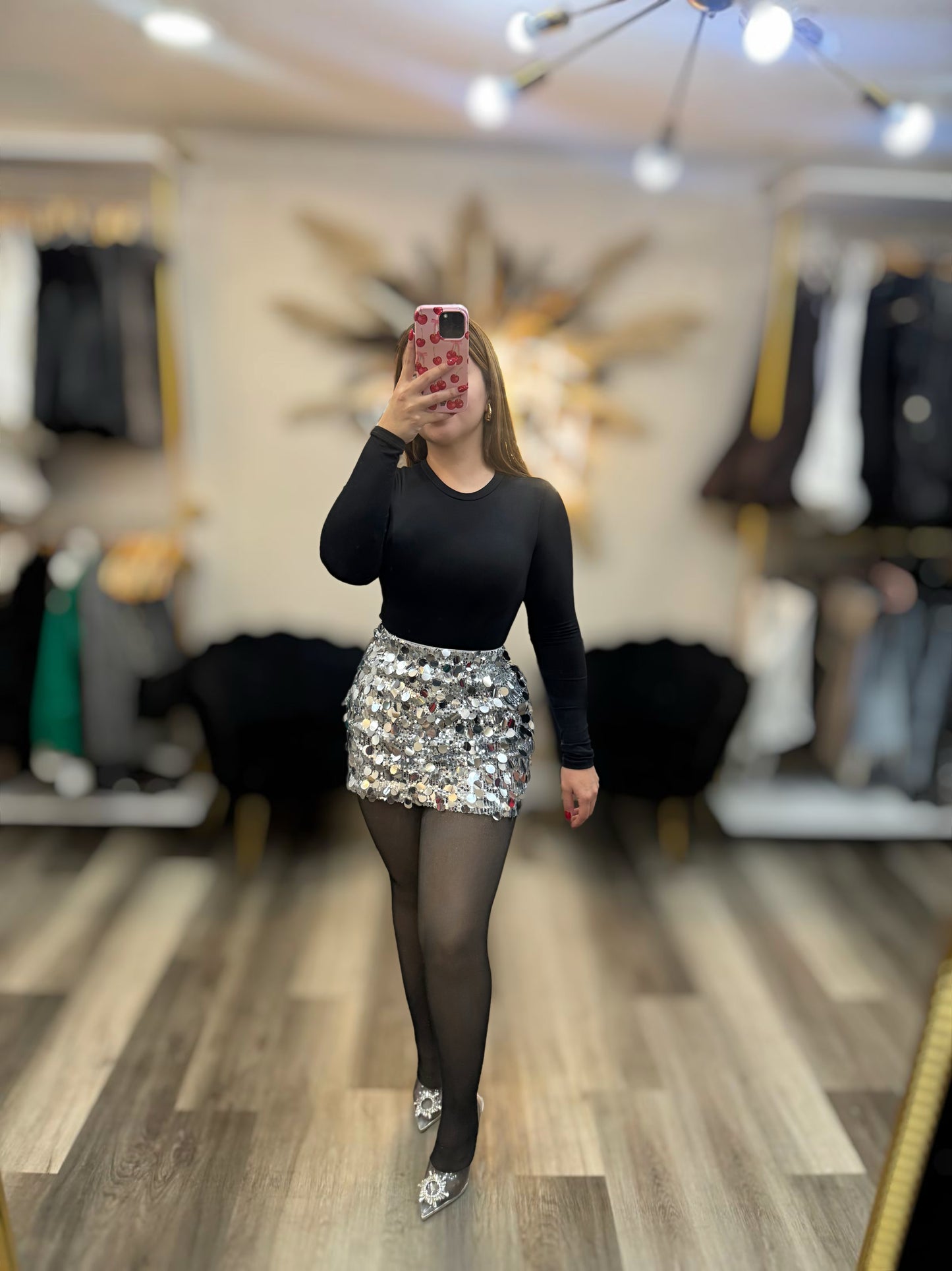 Silver sequin skirt