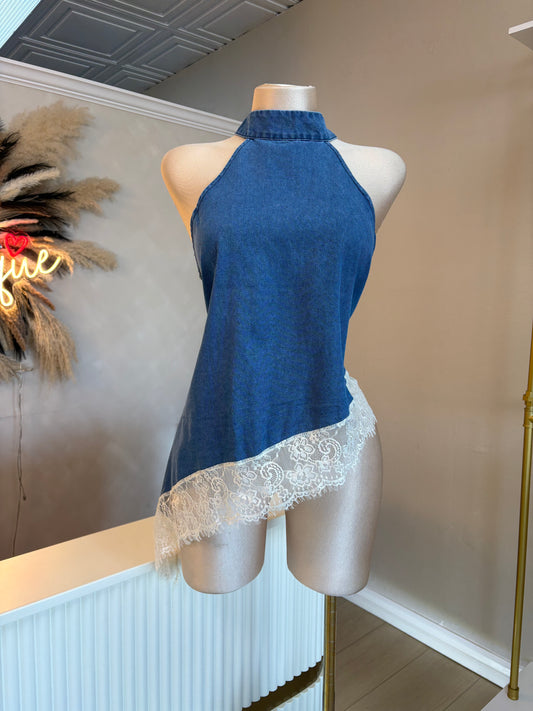 Asymmetrical denim top