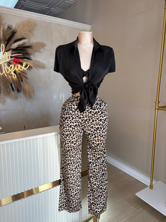 Animal print satin pants