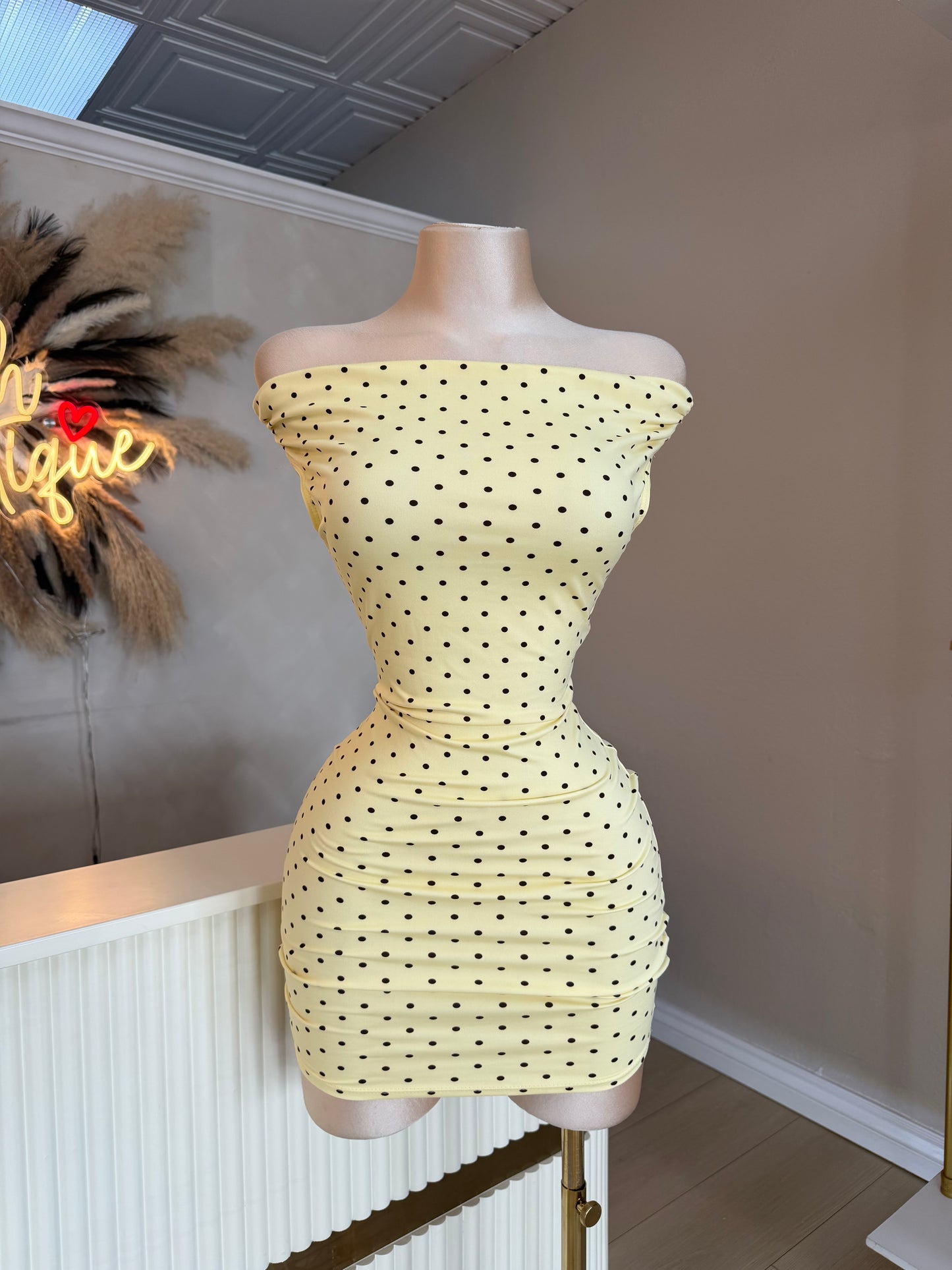 Yellow/brown polka dot dress