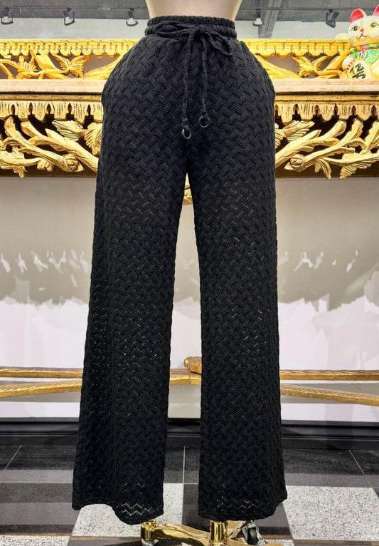 Black woven straight cut pants