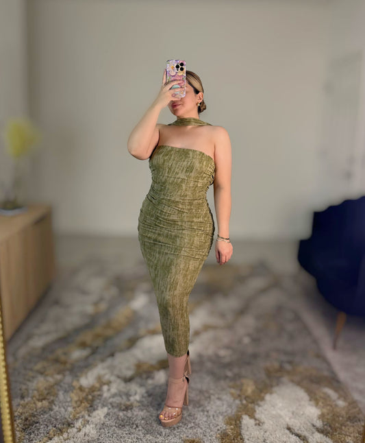 Mock neck midi dress (pistachio)