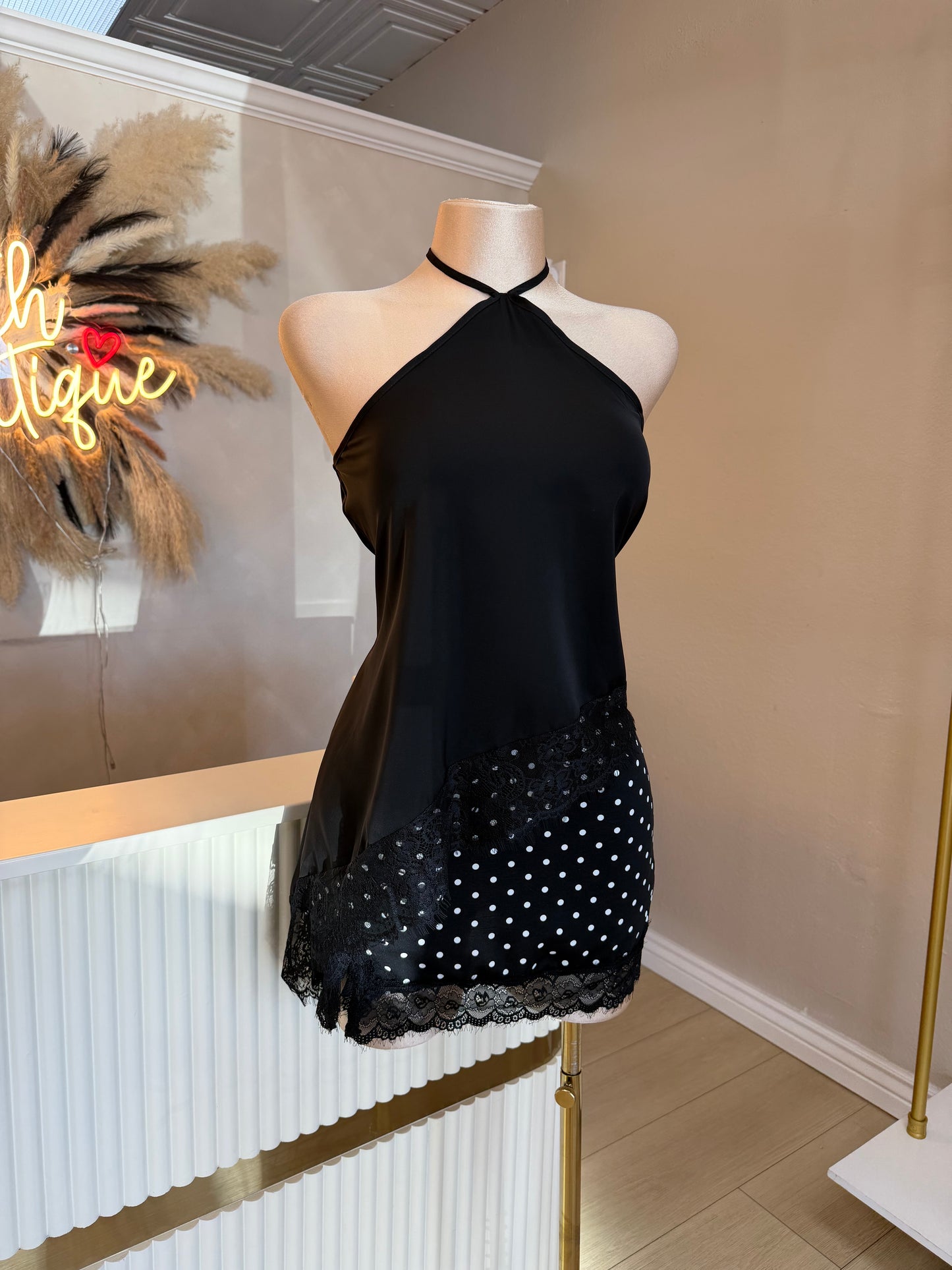 Black polka dot lace skirt