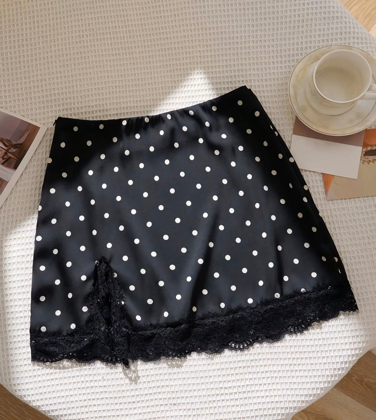 Black polka dot lace skirt