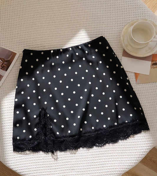 Black polka dot lace skirt