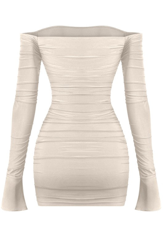 Ruched off shoulder dress