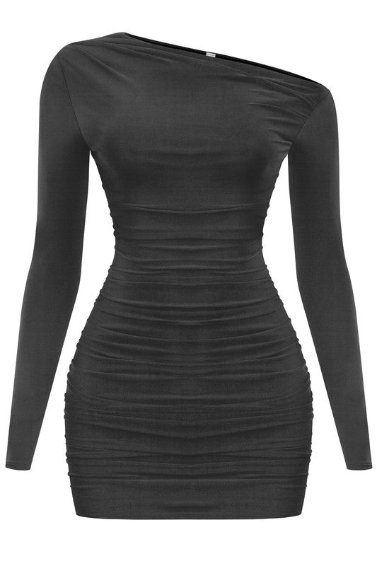 Off shoulder ruched dress (black)