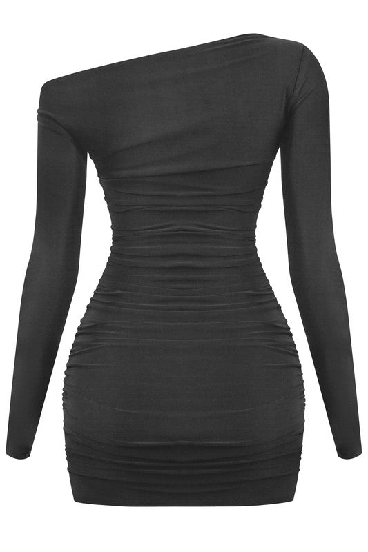Off shoulder ruched dress (black)