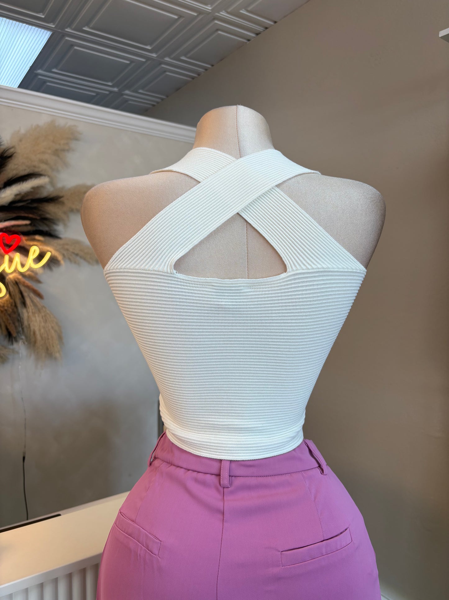 White ribbed top