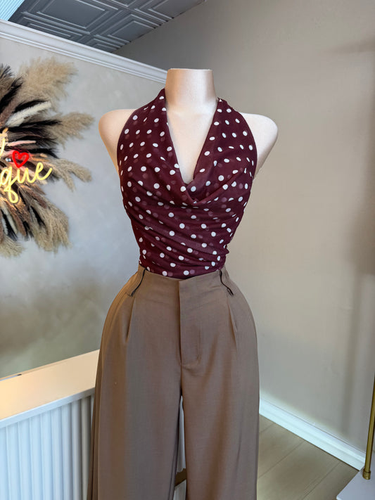 Mesh Polka dot halter top (burgundy)