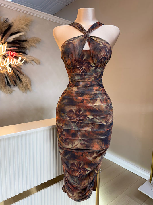 Crossover rust midi dress