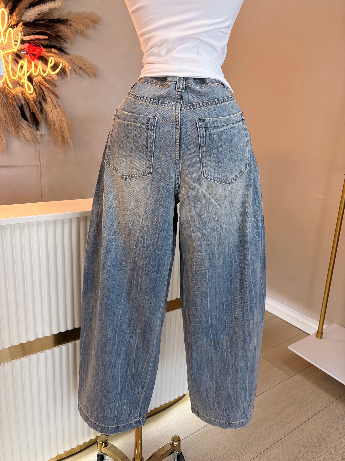 Rhinestone barrel jeans