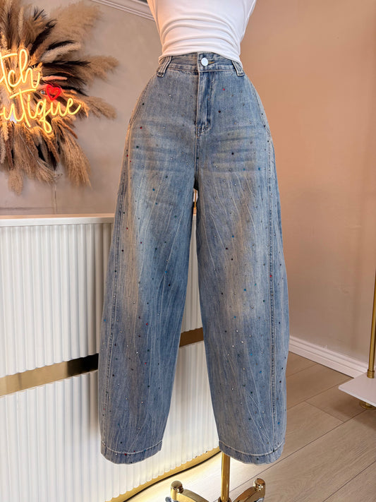 Rhinestone barrel jeans
