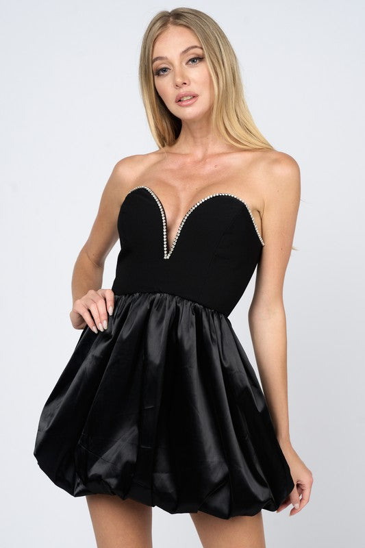 Satin bubble dress (black)